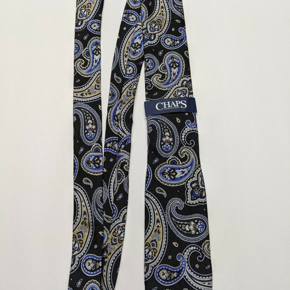 Chaps Black Paisley Silk Necktie, Black & Blue - Picture 6 of 6